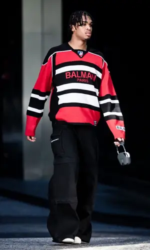 Joshua Christopher’s Outfit in Balmain Sweater, Vetements Jeans & Rick Owens Sneakers (2023)