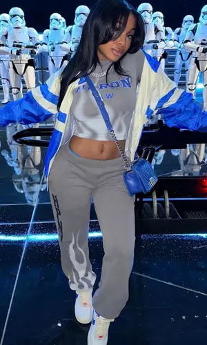 Jayda Wayda wearing Heron Preston pants