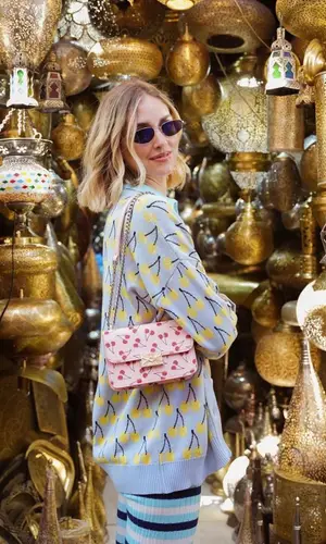 Chiara Ferragni wearing Benetton bag
