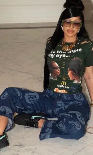 Cardi B wearing McDonald's Merch t-shirt