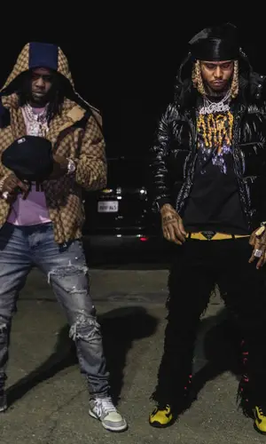 Lil Gnar wearing Moncler jacket