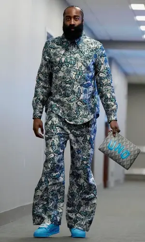 James Harden wearing Louis Vuitton shirt