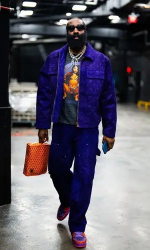 James Harden’s Outfit in Louis Vuitton Jacket, Vintage T-Shirt & Prada Eyewear (2023)