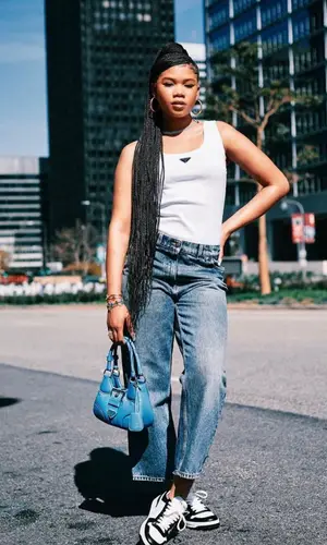 Storm Reid wearing Prada top