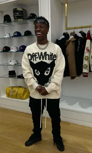 Vinicius Jr wearing Off-White sweater