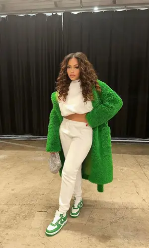 Jordyn Woods wearing Bottega Veneta jacket