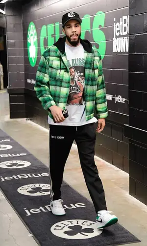Jayson Tatum wearing Do Not Disturb. t-shirt