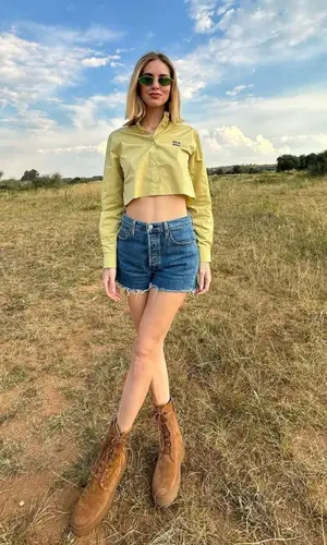 Chiara Ferragni wearing Miu Miu shirt