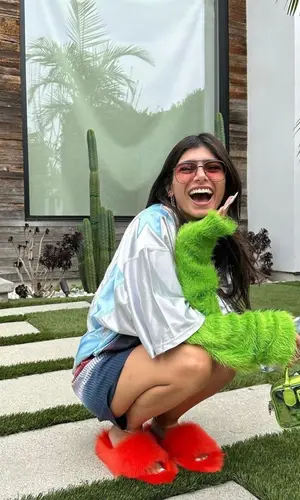 Mia Khalifa’s Outfit in Acne Studios Sweater, Aries Underwear & Tommy Jeans (2023)