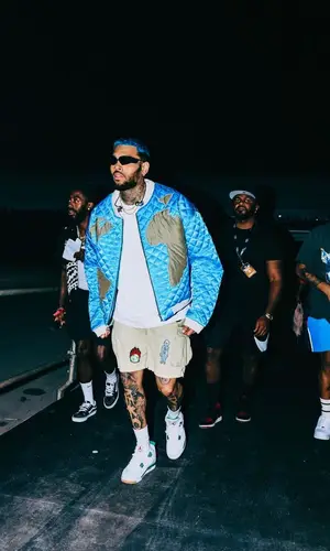Chris Brown wearing Bottega Veneta t-shirt