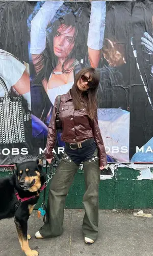 Emily Ratajkowski wearing Marc Jacobs pants