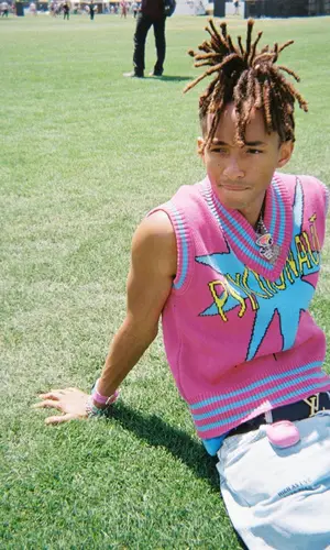 Jaden Smith’s Outfit in MSFTSrep Jacket, New Balance Sneakers & Louis Vuitton Belt (2023)
