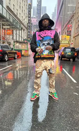 Sauce Walka’s Outfit in Screwed Up Records Hoodie, Supreme Underwear & Kool Kiy (2023)