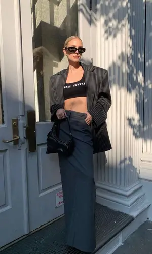Leonie Hanne’s Outfit in Magda Butrym Jacket, Miu Miu Eyewear & Frankie Shop (2023)