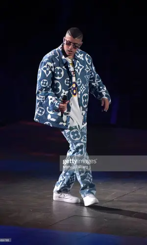 Bad Bunny wearing Mitchell & Ness jersey