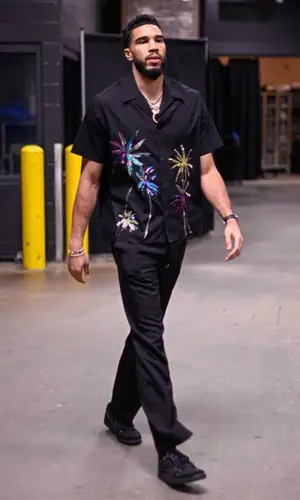 Jayson Tatum wearing Valentino shirt