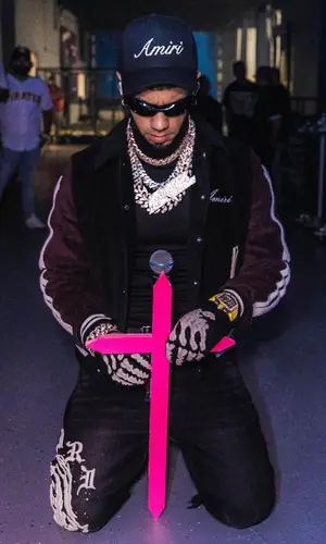Anuel AA wearing Amiri belt