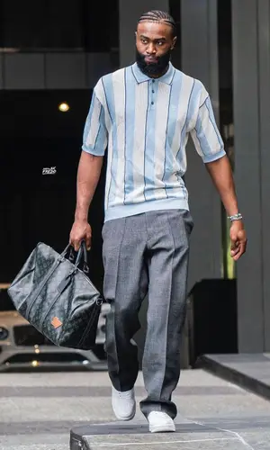 Jaylen Brown’s Outfit in Prada Shirt, Nike Sneakers & Louis Vuitton Bag (2023)
