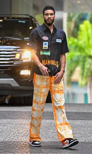 Jayson Tatum wearing Nahmias pants