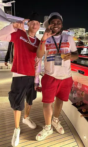 Central Cee wearing Louis Vuitton backpack