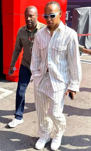 Lewis Hamilton wearing Umit Benan shirt