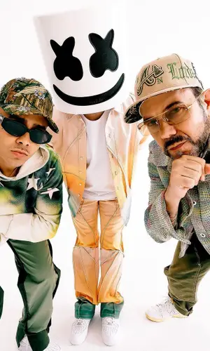Marshmello wearing Who Decides War shirt