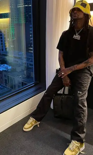 BigBabyGucci’s Outfit in Curse T-Shirt, Thug Club Pants & Bape Sneakers (2023)