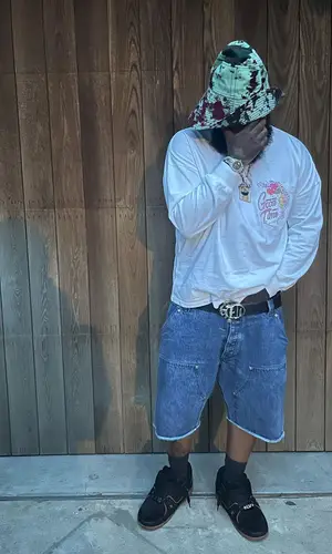 ASAP Bari’s Outfit in Martine Rose T-Shirt, Louis Vuitton Sneakers & Chrome Hearts Belt (2023)