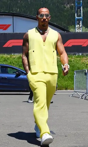 Lewis Hamilton wearing Issey Miyake jacket