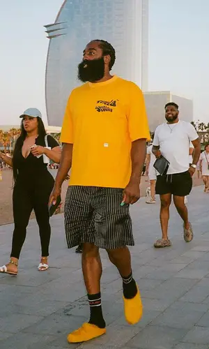 James Harden wearing Balenciaga shorts