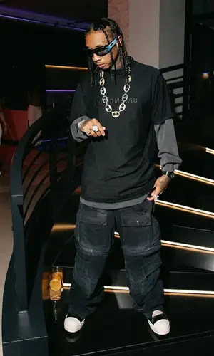 Tyga wearing Bottega Veneta eyewear