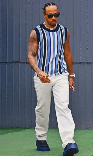 Lewis Hamilton wearing Bottega Veneta boots