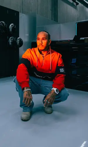 Lewis Hamilton wearing Tommy Hilfiger jeans