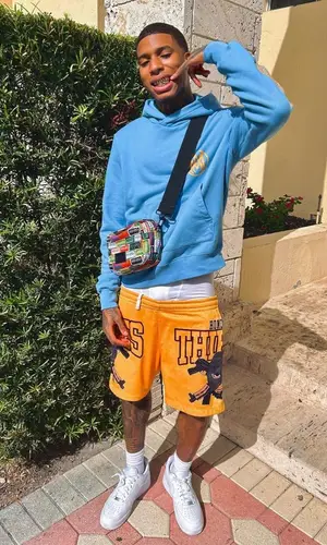 NLE Choppa wearing Honorable Thieves shorts