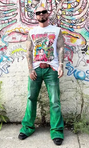 J Balvin’s Outfit in Artmeetschaos T-Shirt, Rick Owens Boots & B.B. Simon Belt (2023)