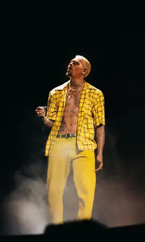 Chris Brown wearing Saint Laurent belt