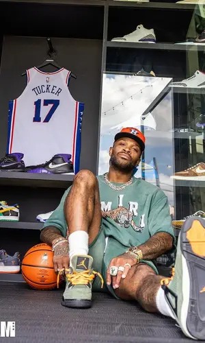 PJ Tucker wearing Amiri t-shirt