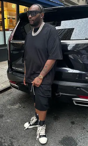 Peezy wearing Rick Owens eyewear