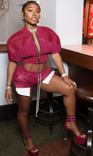 Jayda Wayda wearing Rick Owens shorts