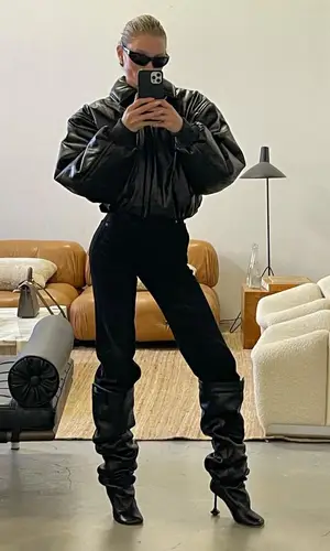 Elsa Hosk wearing Saint Laurent jeans