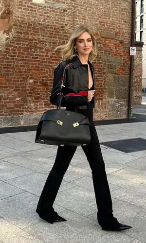 Chiara Ferragni wearing Ferragamo jacket