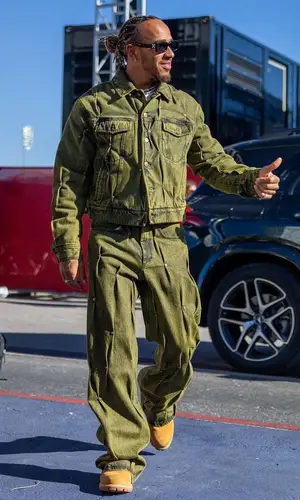 Lewis Hamilton’s Outfit in Kusikohc Jacket, Timberland Boots & Off-White Eyewear (2023)