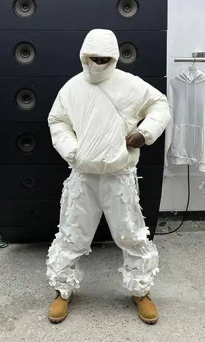 Bloody Osiris’ Outfit in Off-White Pants, Timberland Boots & Post Archive Faction Hat (2023)