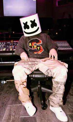Marshmello’s Outfit in Denim Tears T-Shirt, Marine Serre Trousers & Marshmello Merch (2023)