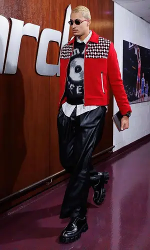 Kyle Kuzma wearing Amiri sweater