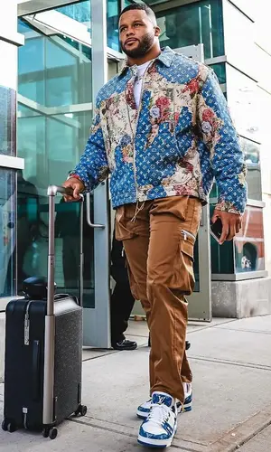 Aaron Donald wearing Rhude pants