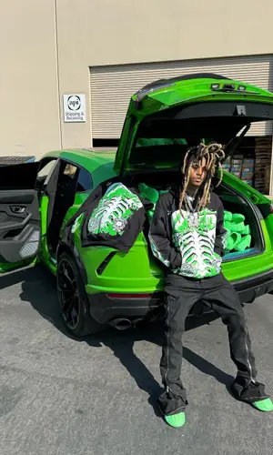 Lil Gnar wearing Rick Owens jeans