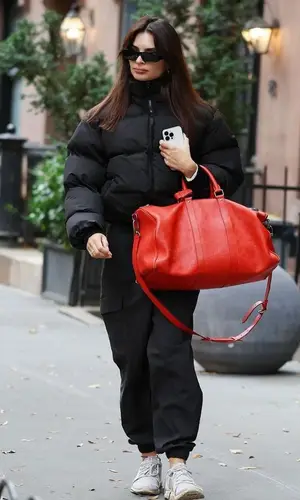 Emily Ratajkowski’s Outfit in Stella McCartney Sneakers, Louis Vuitton Bag & Adidas (2023)