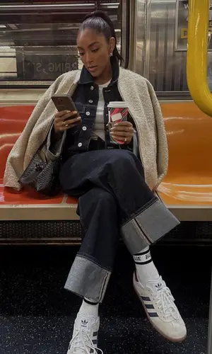 Tayshia Adams wearing Longchamp bag
