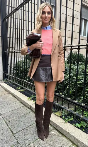 Chiara Ferragni’s Outfit in Max&Co Jacket, The Attico Boots & Sportmax Bag (2023)